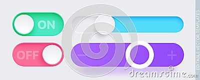 Set of vector Neumorphism buttons and scroll bars for UI Vector Illustration