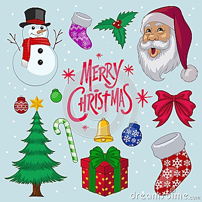 Set of Vector objects of Christmas Holiday Stock Photo