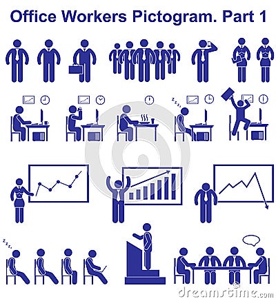 Set vector office workers pictograms. Business icons and symbols of people Vector Illustration