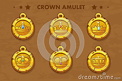 Set vector old amulets with crown Vector Illustration