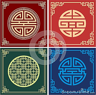 Set of Vector Oriental Knots with Frame Vector Illustration