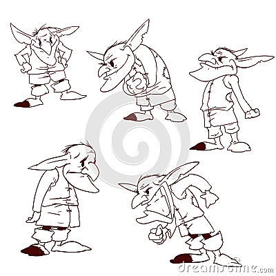 Set of vector outline drawings of trolls or goblins Vector Illustration