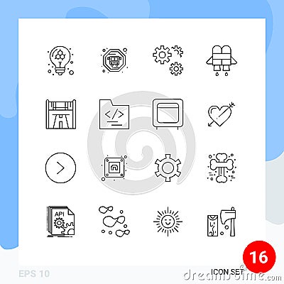 Set of 16 Vector Outlines on Grid for file, road, preferences, race, checkpoint Vector Illustration