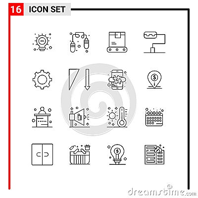 Set of 16 Vector Outlines on Grid for hash tag, sort, logistics, descending, setting Vector Illustration