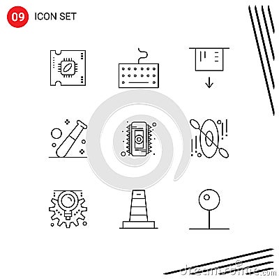 Pack of 9 Modern Outlines Signs and Symbols for Web Print Media such as memory, chip, card, healthcare, game Vector Illustration