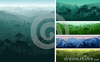 Set of vector philippines horizontal seamless tropical rainforest Jungle backgrounds Vector Illustration