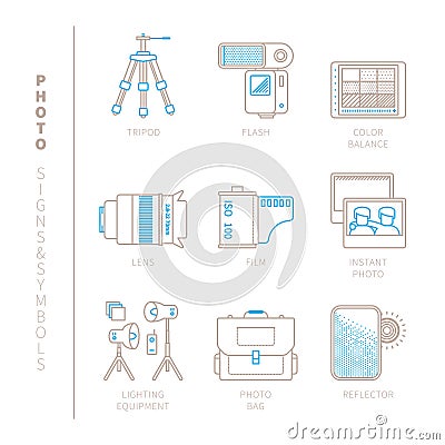 Set of vector photography icons and concepts in mono thin line style Vector Illustration
