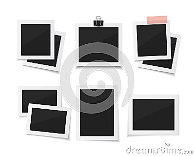 Set Vector photos sticked down with paper tape or paperclip. . Vector Illustration