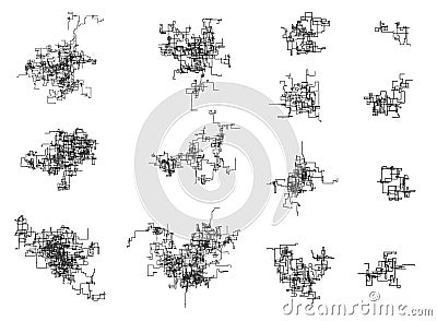 Set of vector pixel track plexus - vector design of Hi-Tech circuit templates kit Vector Illustration