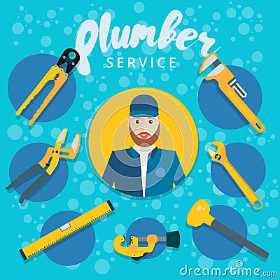 Set of vector plumber service concept design. Plumbing repair to Vector Illustration