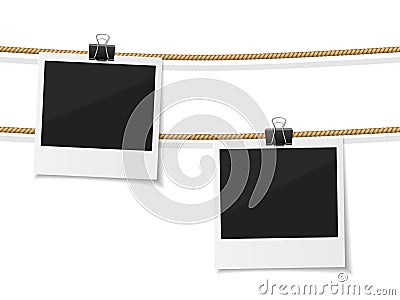 Set of vector polaroid photo hanged on rope. Vector Illustration