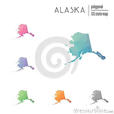 Set of vector polygonal Alaska maps. Vector Illustration