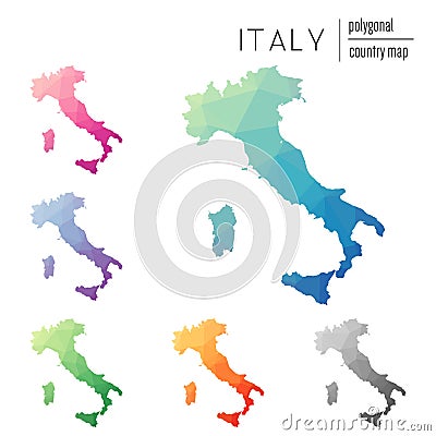 Set of vector polygonal Italy maps. Vector Illustration