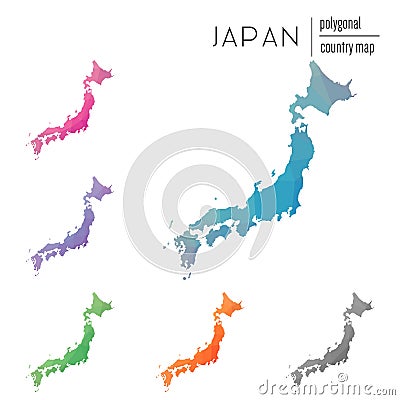 Set of vector polygonal Japan maps. Vector Illustration