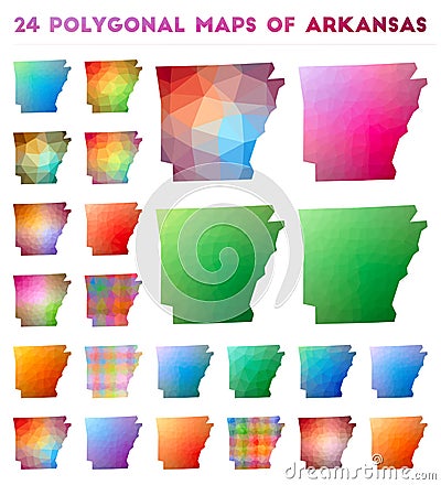 Set of vector polygonal maps of Arkansas. Vector Illustration