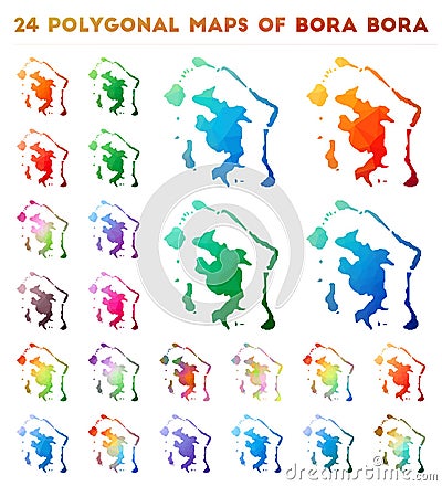 Set of vector polygonal maps of Bora Bora. Vector Illustration