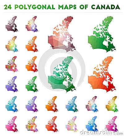 Set of vector polygonal maps of Canada. Vector Illustration