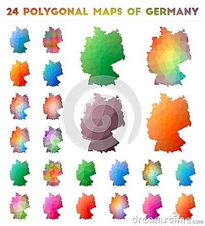 Set of vector polygonal maps of Germany. Vector Illustration