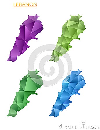 Set of vector polygonal maps of Lebanon. Vector Illustration