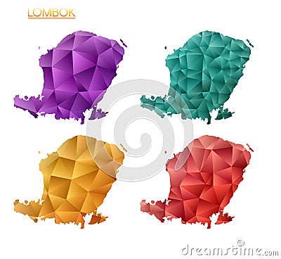 Set of vector polygonal maps of Lombok. Vector Illustration