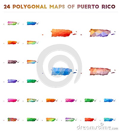 Set of vector polygonal maps of Puerto Rico. Vector Illustration