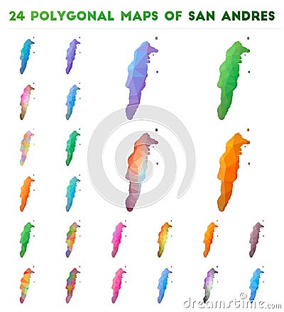 Set of vector polygonal maps of San Andres. Vector Illustration