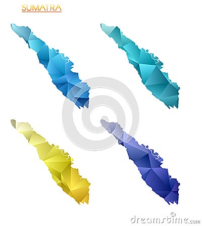 Set of vector polygonal maps of Sumatra. Vector Illustration