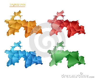 Set of vector polygonal maps of Tajikistan. Vector Illustration