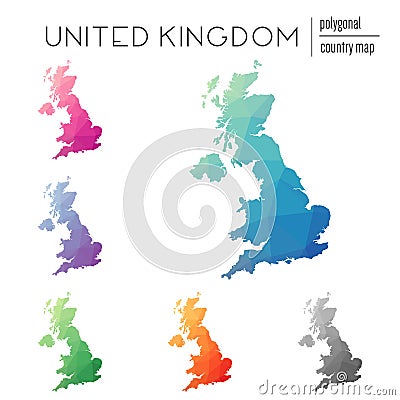 Set of vector polygonal United Kingdom maps. Vector Illustration
