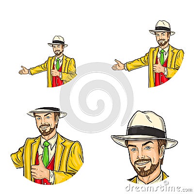 Set of vector pop art round avatar icon for users of social networking, blogs, profile icons Vector Illustration