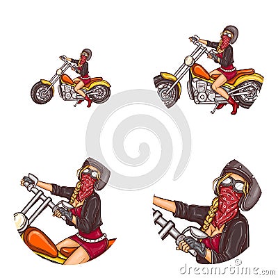 Vector biker girl pop art avatar icons Vector Illustration