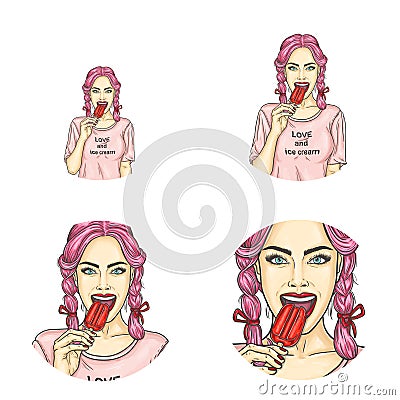 Pop art round avatar icons for users of social networking Vector Illustration