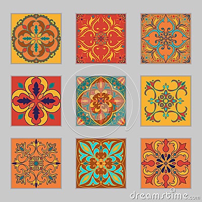 Set of vector Portuguese tiles. Beautiful colored patterns for design and fashion with decorative elements Vector Illustration