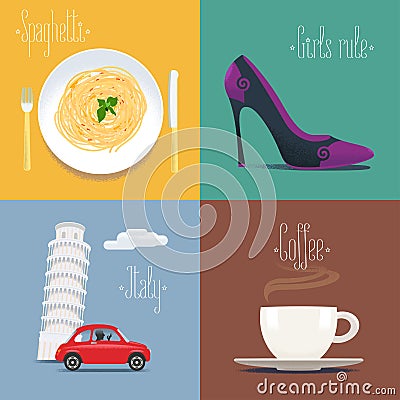 Set of vector posters, flyers, postcards, illustration for Italy Vector Illustration