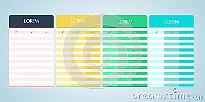 Set of vector pricing table in flat design Vector Illustration