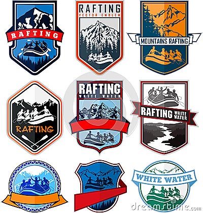 Set of vector rafting emblems labels Vector Illustration