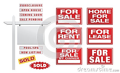 Set of Vector Real Estate Signs with Placards - Build Your Own Stock Photo