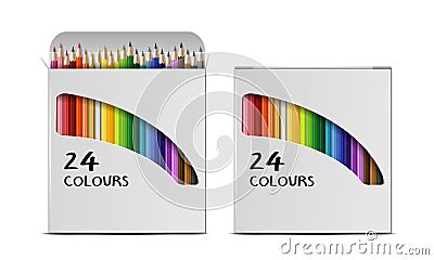 Set of Vector realistic boxes of colored pencils isolated on white background. Vector Illustration