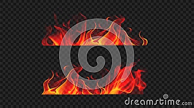 Set of vector realistic horizontal red flames. Vector Illustration