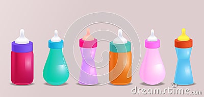 Set of vector realistic illustration of baby bottles Cartoon Illustration