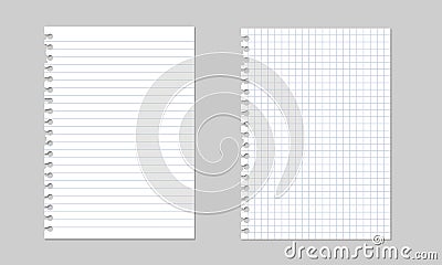 Set of vector realistic illustrations of a torn sheet of paper from a workbook with shadow, isolated Vector Illustration