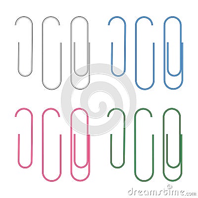 Set of vector realistic paperclips isolated on white background Vector Illustration