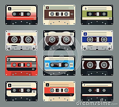 Set of vector retro audio cassettes Vector Illustration