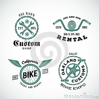 Set of Vector Retro Bicycle Custom Labels or Logos Vector Illustration