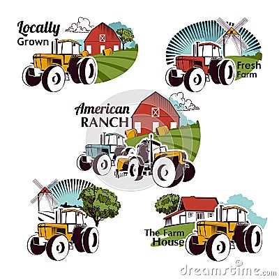 Set of vector retro farm fresh emblems Vector Illustration