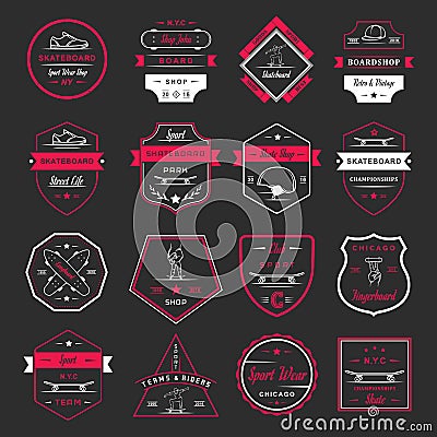 Set Vector Retro Skateboarding Logo and Badge Stock Photo