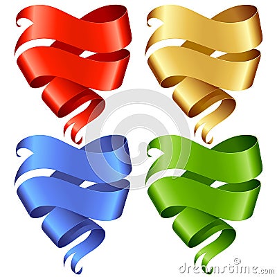 Set of vector Ribbon banner in the shape of heart Vector Illustration