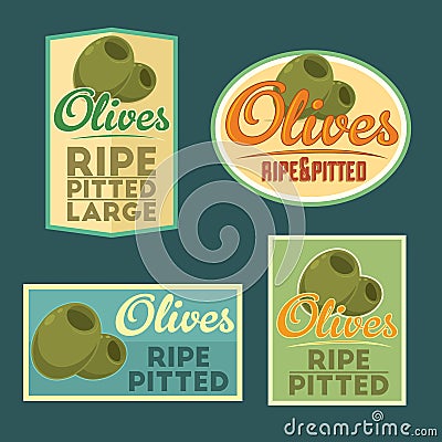 Set of vector ripe pitted Olives badges. Vector Illustration