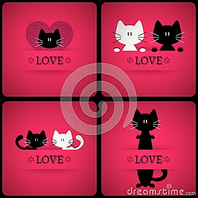 Set of vector romantic cards with two cute cats Vector Illustration