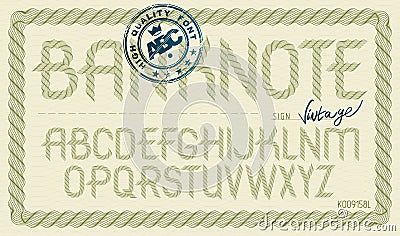 Set of vector rounded upper case alphabet letters isolated created using guilloche pattern, microprint tracery. Can be used in po Vector Illustration